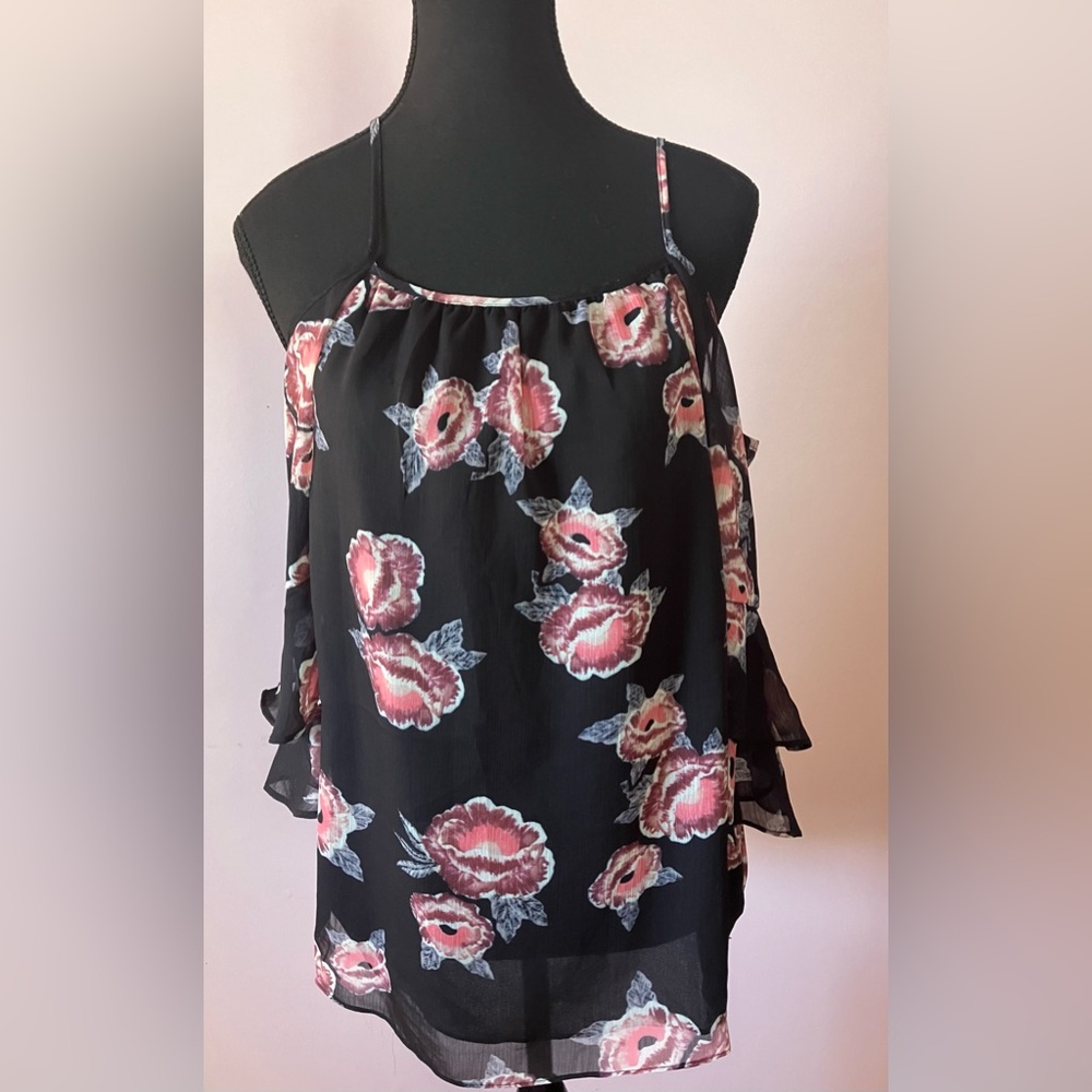NWOT Floral print off-the-shoulder top with spaghetti straps Size M